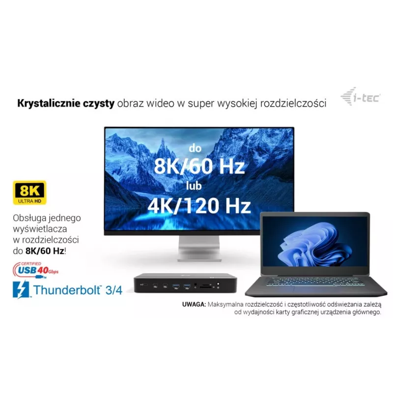 i-tec TB5 Triple Display Docking Station, 2x Thunderbolt 5, DP 2.1, 6x USB, M.2 NVMe slot, 2.5G LAN, SD/microSD, Audio, PD 140W