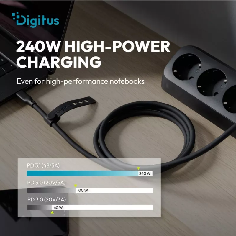 DIGITUS USB4 Version 2.0 Silicone Cable USB-C to USB-C 80Gbps 240W 16K 0.5m Black AK-300350-005-S
