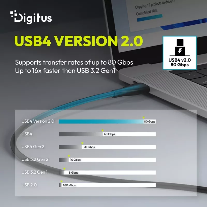 DIGITUS USB4 Version 2.0 Silicone Cable USB-C to USB-C 80Gbps 240W 16K 0.5m Black AK-300350-005-S