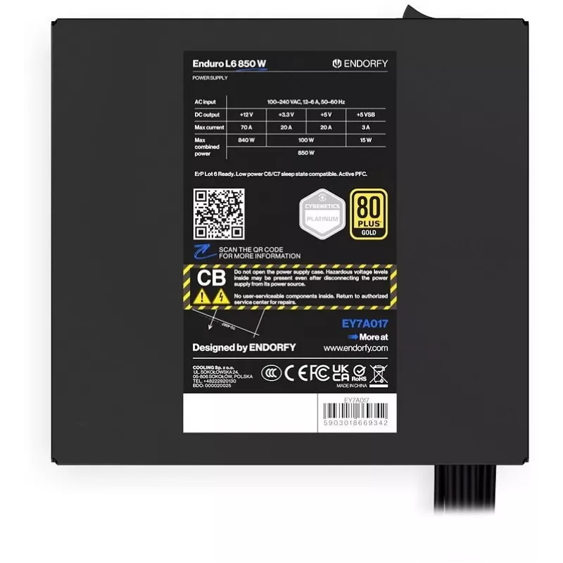 ENDORFY Enduro L6 850 W power supply unit 20+4 pin ATX 3.1 80 PLUS Gold Black