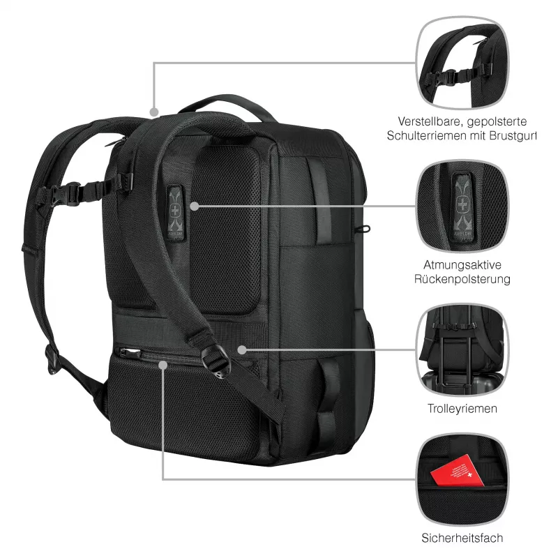 Wenger UrbanOne Travel 15.6 inch Laptop Backpack 33L Black 653888
