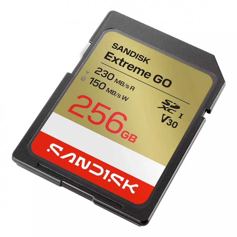 SanDisk Extreme GO SD UHS-I 256GB memory card, 230MB/s read / 150MB/s write, V30 U3 4K UHD