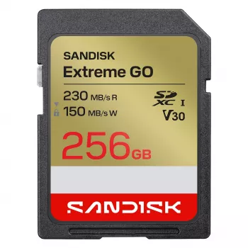 SanDisk Extreme GO SD UHS-I 256GB memory card, 230MB/s read / 150MB/s write, V30 U3 4K UHD