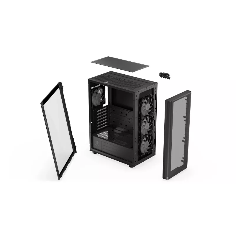 ENDORFY Ventum 400 ARGB ATX PC Case - Black, Tempered Glass, 4x Stratus 120 PWM ARGB Fans, ARGB & PWM Controller, USB-C