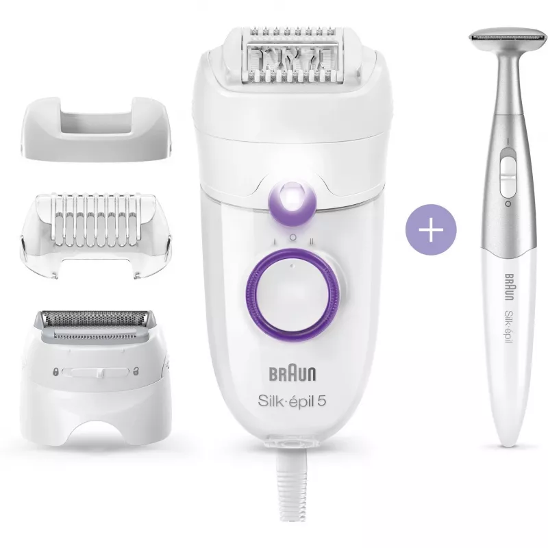 Braun Silk-épil 5 5-825 Power Epilator, White/Pink, 28 Tweezers, MicroGrip, Corded
