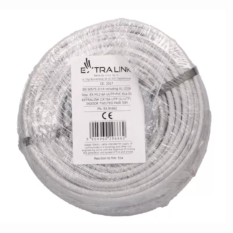 EXTRALINK CAT6A UTP (U/UTP) Indoor Twisted Pair Cable 50m Grey