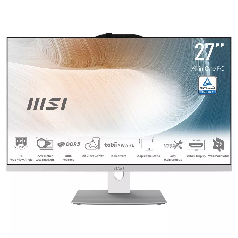 MSI Modern AM272P 1M-1236AT 27-inch All-in-One PC, Intel Core 7 150U, 16GB RAM, 512GB SSD, Windows 11 Home, White