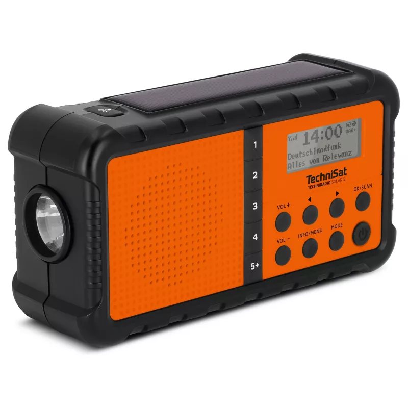TechniSat TechniRadio Solar 2 DAB+/FM Portable Radio with Solar Panel and Hand Crank, Black/Orange