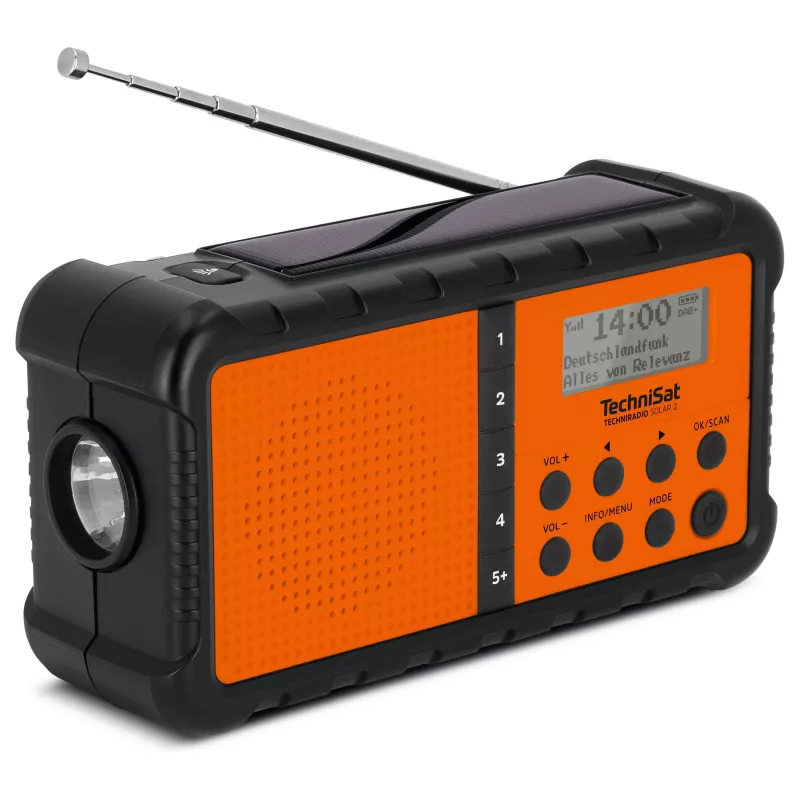 TechniSat TechniRadio Solar 2 DAB+/FM Portable Radio with Solar Panel and Hand Crank, Black/Orange