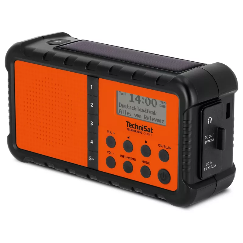 TechniSat TechniRadio Solar 2 DAB+/FM Portable Radio with Solar Panel and Hand Crank, Black/Orange
