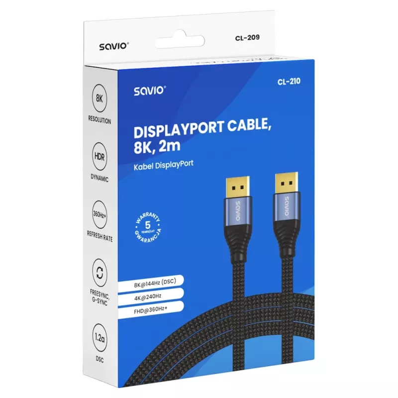 SAVIO CL-210 DisplayPort 2.1 Cable 2m Black