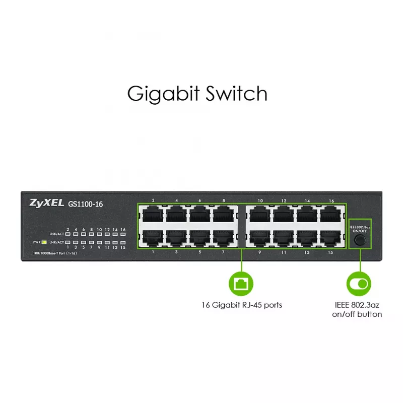 ZyXEL GS1100-16E 16-Port Gigabit Unmanaged Metal Switch