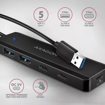 i-tec Axagon HUE-C2A USB-C Hub 4-Port 5 Gbps 2x USB-A + 2x USB-C with Power Delivery