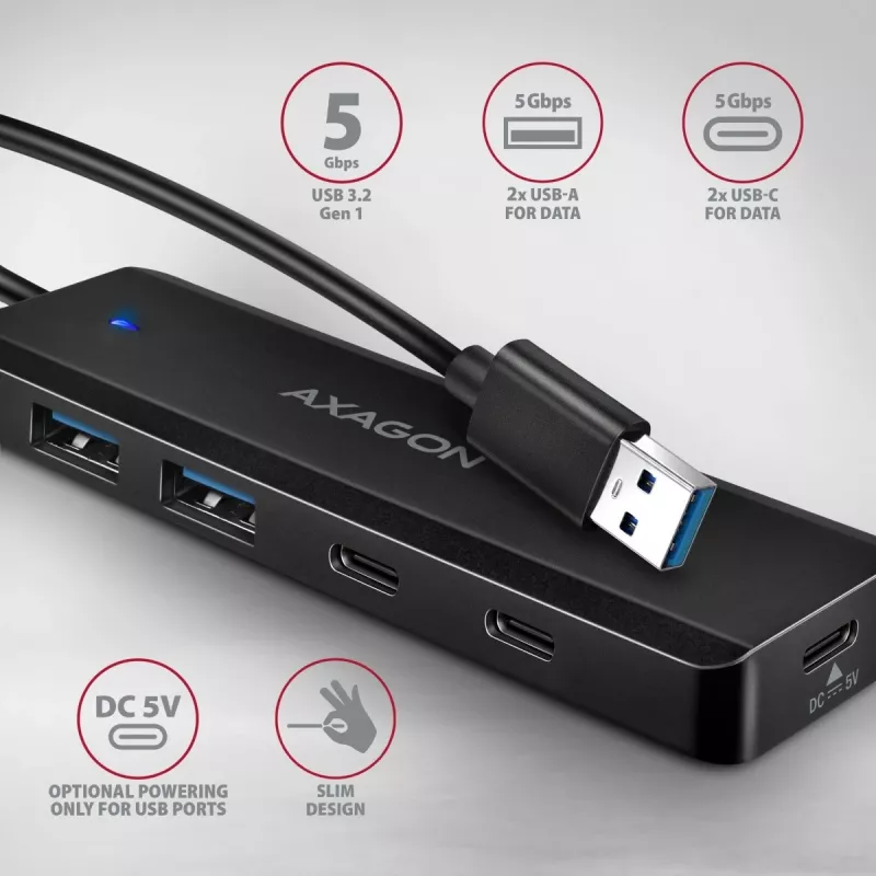 i-tec Axagon HUE-C2A USB-C Hub 4-Port 5 Gbps 2x USB-A + 2x USB-C with Power Delivery