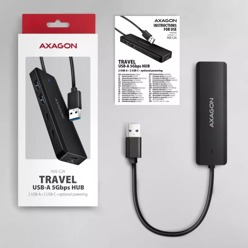 i-tec Axagon HUE-C2A USB-C Hub 4-Port 5 Gbps 2x USB-A + 2x USB-C with Power Delivery