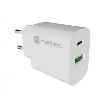 NATEC Ribera Wall Charger 1x USB-A + 1x USB-C 20W White