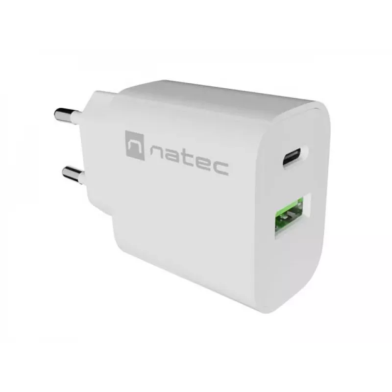 NATEC Ribera Wall Charger 1x USB-A + 1x USB-C 20W White