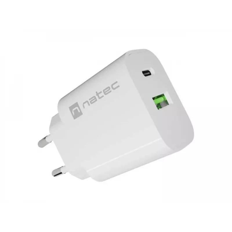 NATEC Ribera Wall Charger 1x USB-A + 1x USB-C 20W White