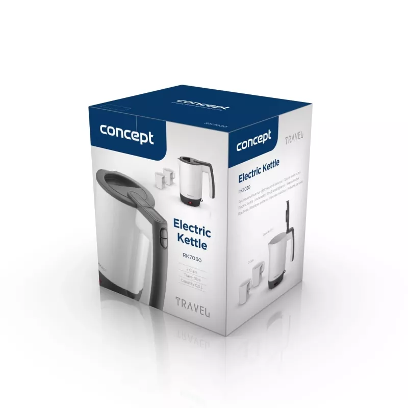 Concept RK7030 Travel Electric Kettle 0.5L with 2 Mugs, White