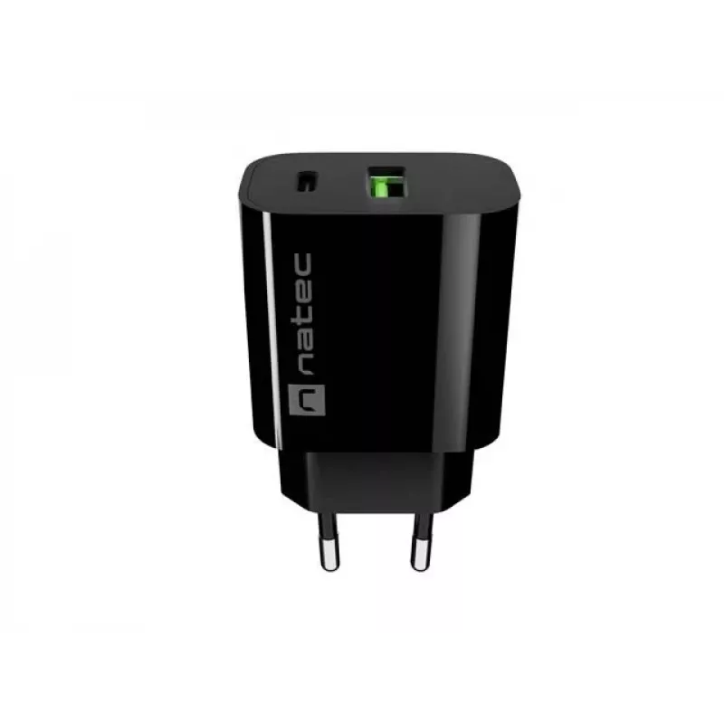 NATEC Ribera Wall Charger 1x USB-A + 1x USB-C 20W Black