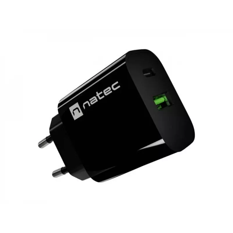 NATEC Ribera Wall Charger 1x USB-A + 1x USB-C 20W Black