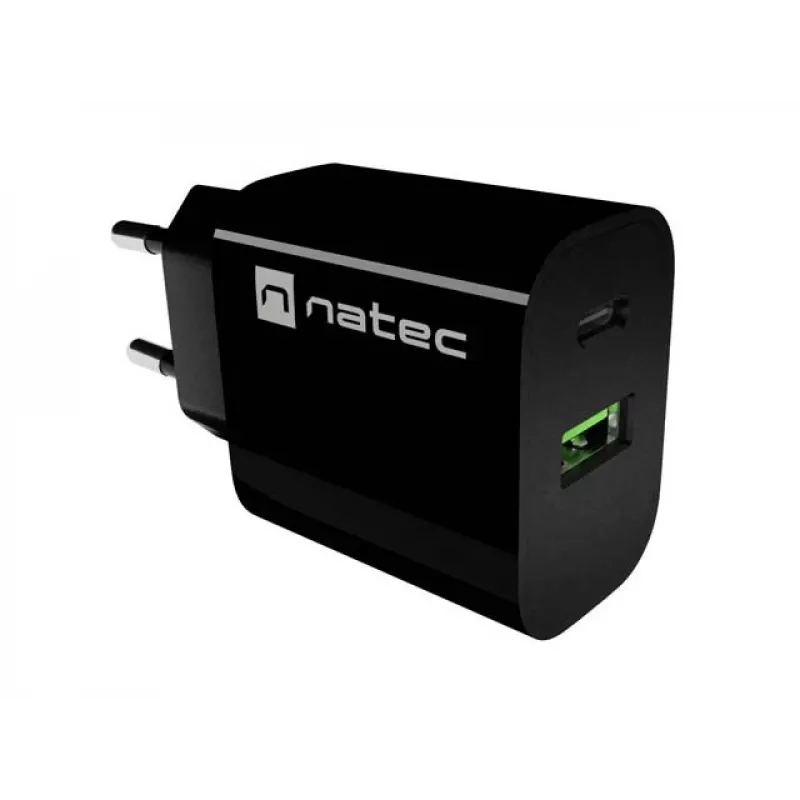 NATEC Ribera Wall Charger 1x USB-A + 1x USB-C 20W Black