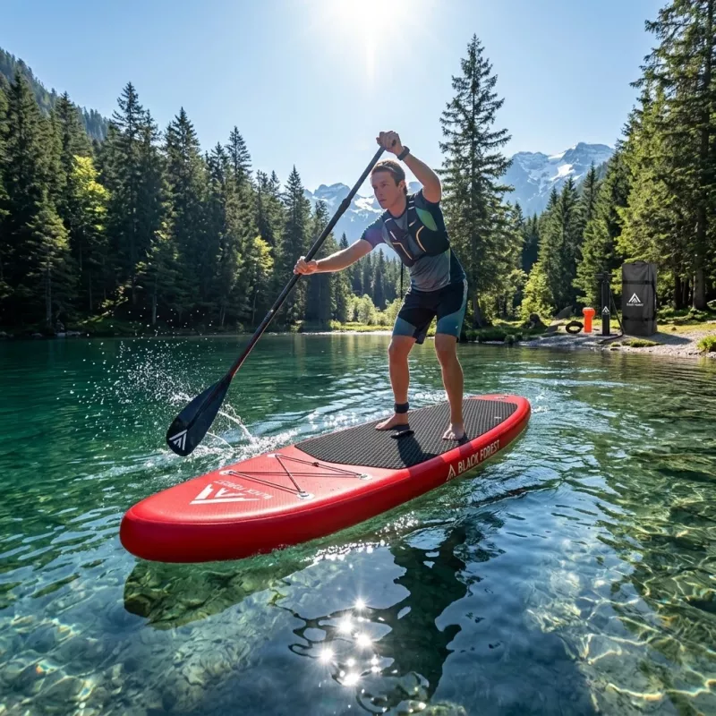 Extralink BLACK FOREST Inflatable SUP Board Red 320x81x15 cm Set with Paddle, Backpack, Pump, Leash, Fin SUP-4025