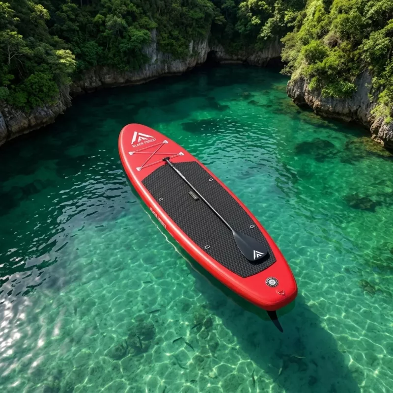 Extralink BLACK FOREST Inflatable SUP Board Red 320x81x15 cm Set with Paddle, Backpack, Pump, Leash, Fin SUP-4025