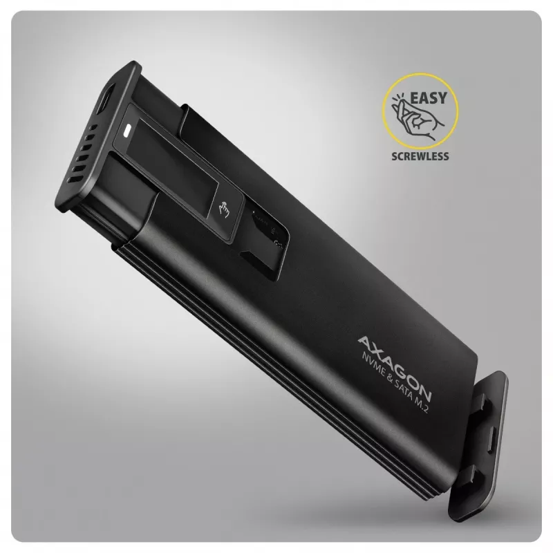 AXAGON EEM2-SD2B External Enclosure 10Gbps M.2 NVMe/SATA SSD with LED Display, USB-C, Black