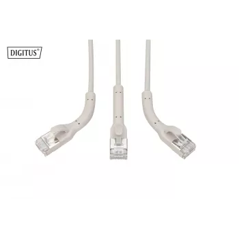 DIGITUS CAT 6A F-FTP Angled Patch Cable, Copper, 2 m, Grey, 10 Pieces