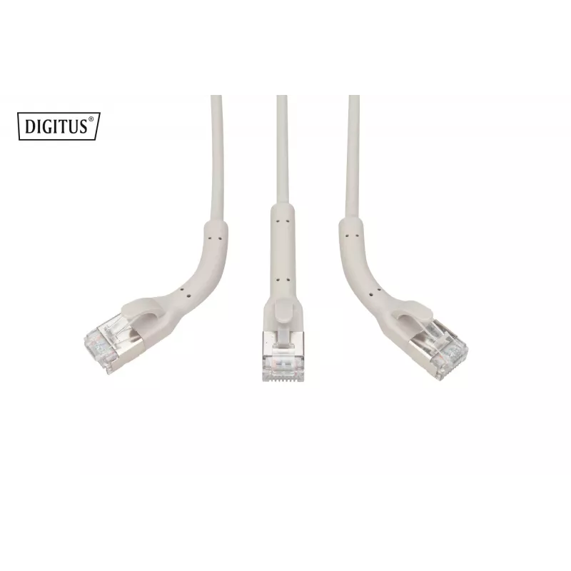 DIGITUS CAT 6A F-FTP Angled Patch Cable, Copper, 2 m, Grey, 10 Pieces