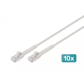 DIGITUS CAT 6A F-FTP Angled Patch Cable, Copper, 2 m, Grey, 10 Pieces