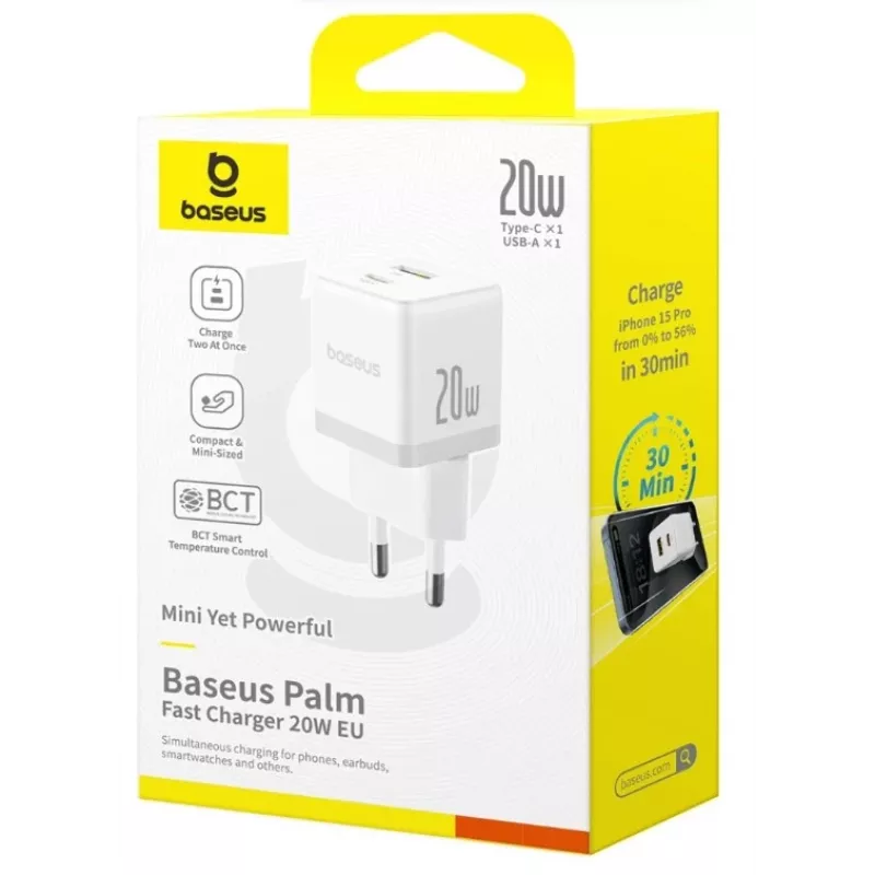 Baseus Palm 65W GaN5 USB-C Fast Charger White