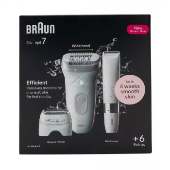 Braun Silk-épil 7 7-441 Epilator - Silver/White - 40 Tweezers - MicroGrip - 0.5 mm - Rechargeable - Integrated Battery