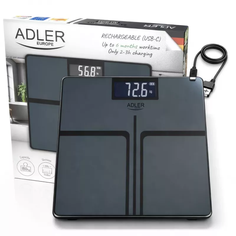Adler AD 8194s Digital Bathroom Scale, White, Striped Pattern, 180 kg Capacity