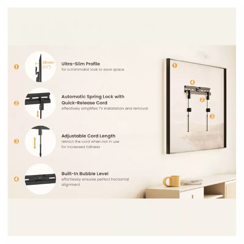 Equip 37-86 inch No Drilling TV Wall Mount Bracket with 1 Joint, 60 kg, Black