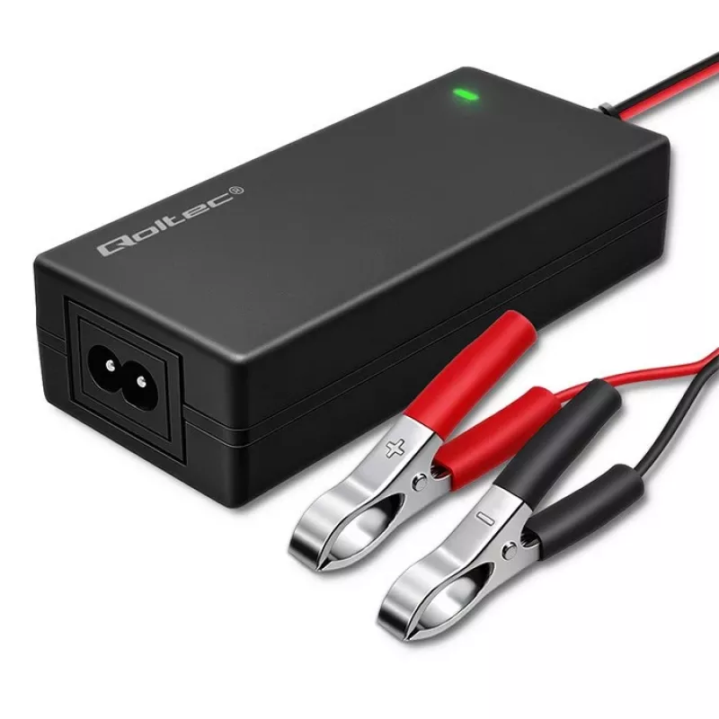 Qoltec 52665 Automatic Battery Charger for AGM GEL STD Batteries, 24V 2A 48W, LED Indicator, 1.8m Cable
