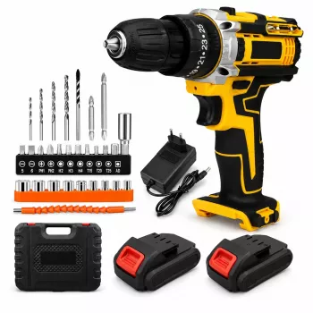 Extralink Tools Yellow Cordless Drill with 2 Batteries