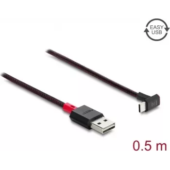 Delock EASY-USB 2.0 Cable USB Type-A Male to USB Type-C Male Angled Up/Down 0.5 m Black