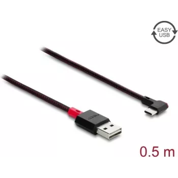 Delock EASY-USB 2.0 Cable Type-A Male to USB Type-C Male Angled Left/Right 0.5 m Black (81545)