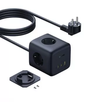 Baseus EnerFill FA11 67W Power Strip Cube with 3 EU Sockets, 2 USB-C and 1 USB-A, 1.5m Cable, Black