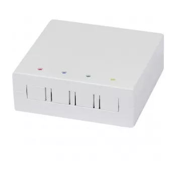 Synergy21 FTTH Wall Enclosure for 4 SC-Simplex or LC-Duplex Couplings, 80x80mm with Cable Routing, DIN-Rail/Wall Mount, Heat Shrink, White