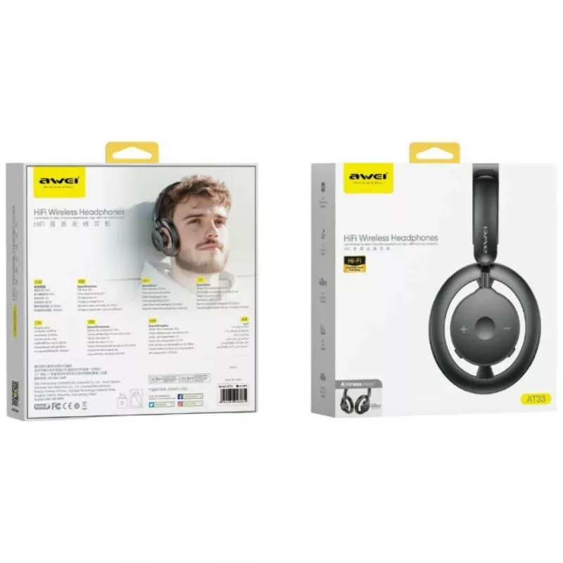 AWEI AT33 Bluetooth 6.0 Wireless Over-Ear Headphones - Black