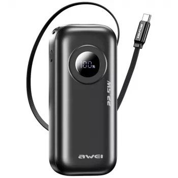 AWEI PowerBank PA-9 10000mAh 22.5W with Retractable Cable Black