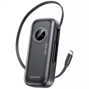 AWEI PowerBank PA-9 10000mAh 22.5W with Retractable Cable Black