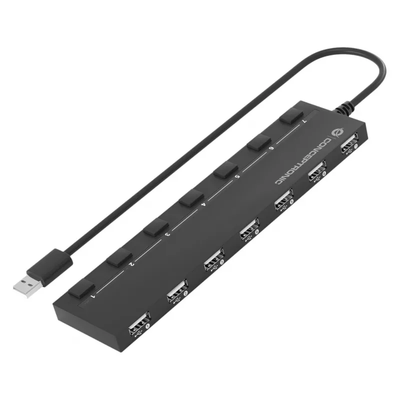 Conceptronic 7-Port USB 2.0 Hub with Power Adapter - Black (HUBBIES08BP)