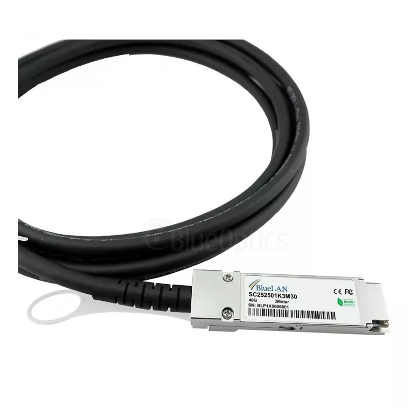 BlueOptics Networks 10312 Compatible BlueLAN QSFP+ Direct Attach Copper Cable, 40GBASE-CR4, 1m, 30AWG, Passive