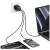 USAMS JC Series CC266 65W GaN Fast Charger 2xUSB-C 1xUSB-A with Built-in USB-C Cable 1.5m White