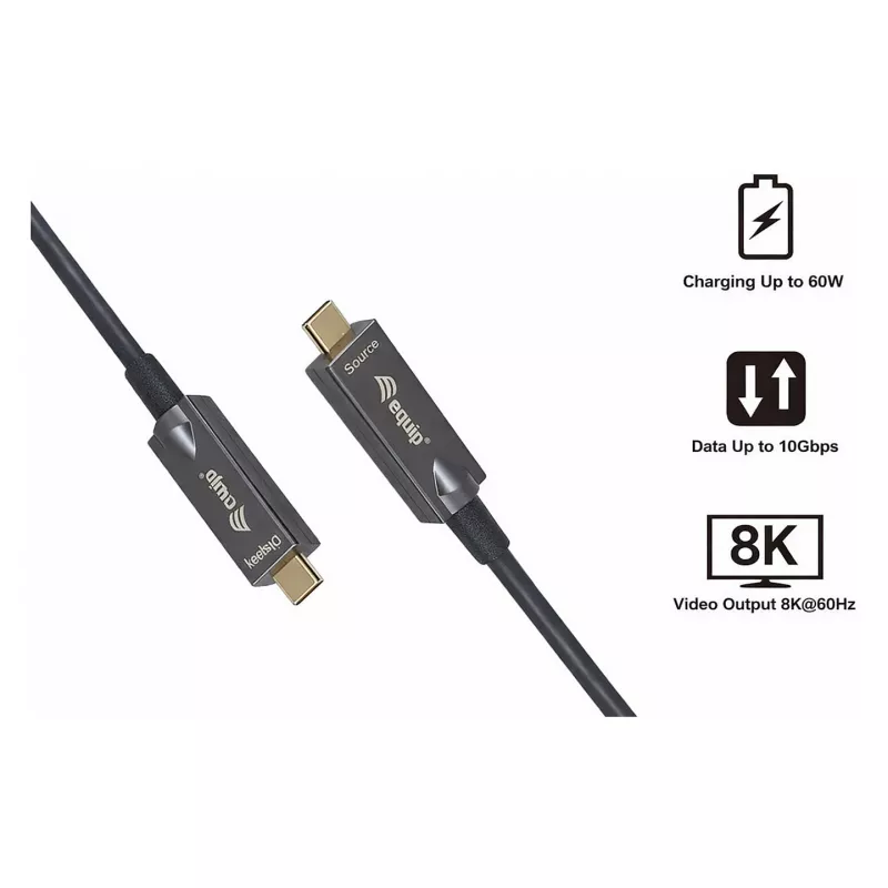 Equip USB-C 3.2 to USB-C Active Optical Cable (AOC) 8K 60W PD 10m Black