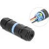 Delock Inline Cable Connector 3 Pin, IP68 Waterproof, Clamp Connection, Tool-Free, for Cable Diameter 5-9 mm, incl. Seals for 9-12 mm, Black (87243)